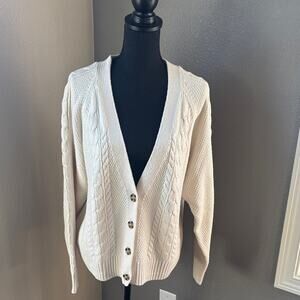 GAP Women's Ivory Cable Knit Cardigan